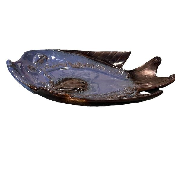 Decorative Ceramic Fish Plate Blue & Gray Glazed Ocean Fish Decor 10 × 8 - Picture 6 of 7